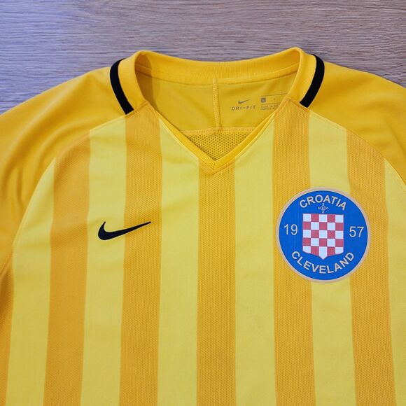 Nike Football Jersey Shirt Mens L Neon Yellow Official Croatia Soccer Pullover - Picture 2 of 12